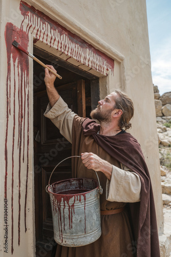 The first Passover, where the Israelites were instructed by God to paint the blood of a lamb on the doorposts and lintel of their homes. The blood prevented that the angel of death took their newborns