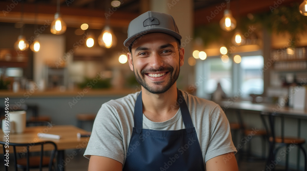 Smiling Restaurant Staff and Chef in Modern Cafe - Welcoming Hospitality Worker and Chef Photo for Business, Marketing, and Social Media Smiling Restaurant Staff and Chef in Modern Cafe - Welcoming Hospitality Worker and Chef Photo for Business, Marketing, and Social Media