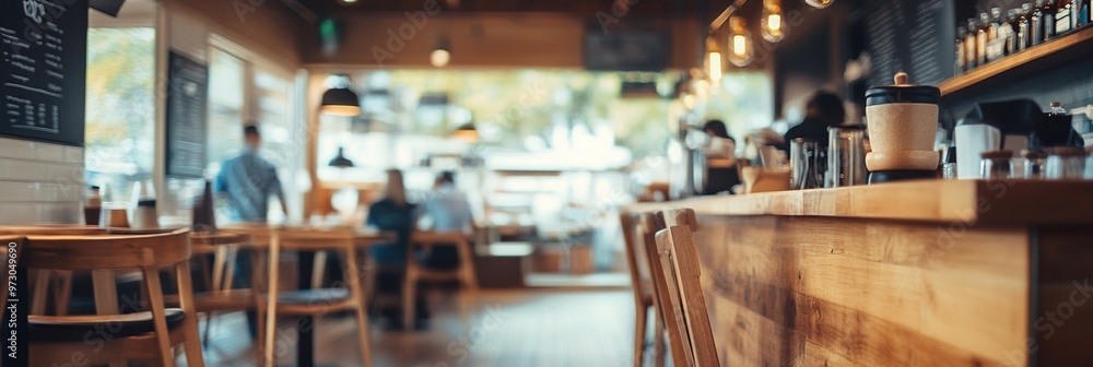Cozy coffee shop interior with warm wooden tones, blurred patrons, and soft lighting creates inviting atmosphere for relaxation and conversation. Cozy coffee shop interior with warm wooden tones, blurred patrons, and soft lighting creates inviting atmosphere for relaxation and conversation.