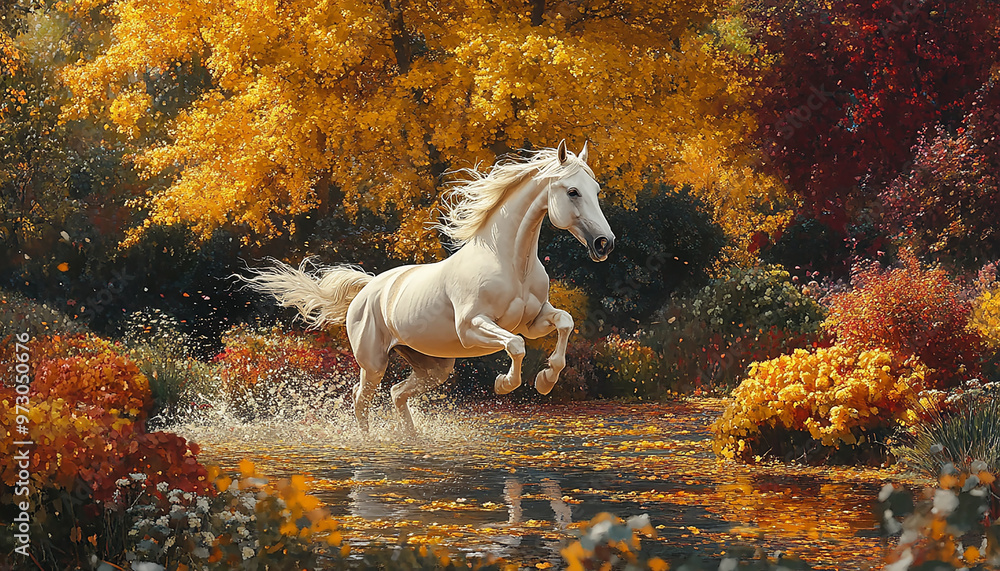 beautiful horse running in a green garden with isolated background generated by AI beautiful horse running in a green garden with isolated background generated by AI