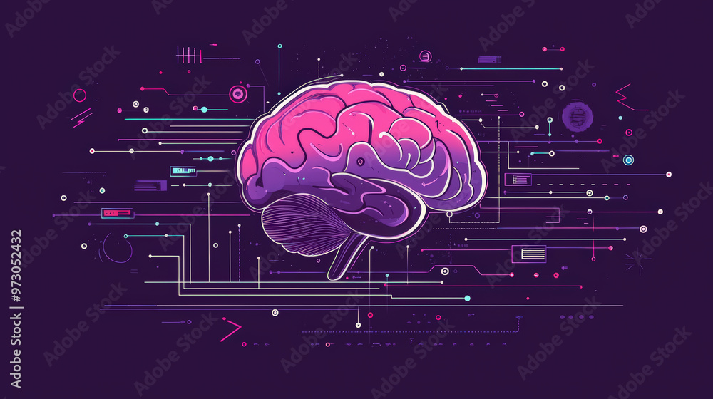 abstract brain illustration showcases vibrant colors and intricate data streams, symbolizing fusion of technology and intelligence. This captivating design evokes sense of innovation and creativity abstract brain illustration showcases vibrant colors and intricate data streams, symbolizing fusion of technology and intelligence. This captivating design evokes sense of innovation and creativity