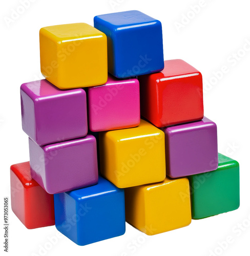 PNG Playful tower of colorful stacking blocks