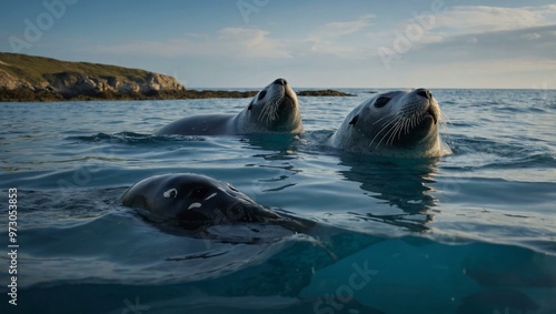 Blue seals celebrating 450th anniversary. photo