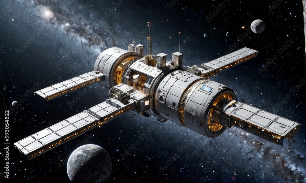 Naklejka premium Futuristic Lunar Orbital Spacecraft