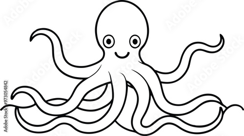 Underwater Octopus Ocean World Vector Coloring Book for Kids
