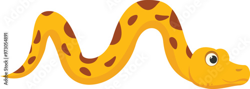 Yellow python snake is slithering across a white background