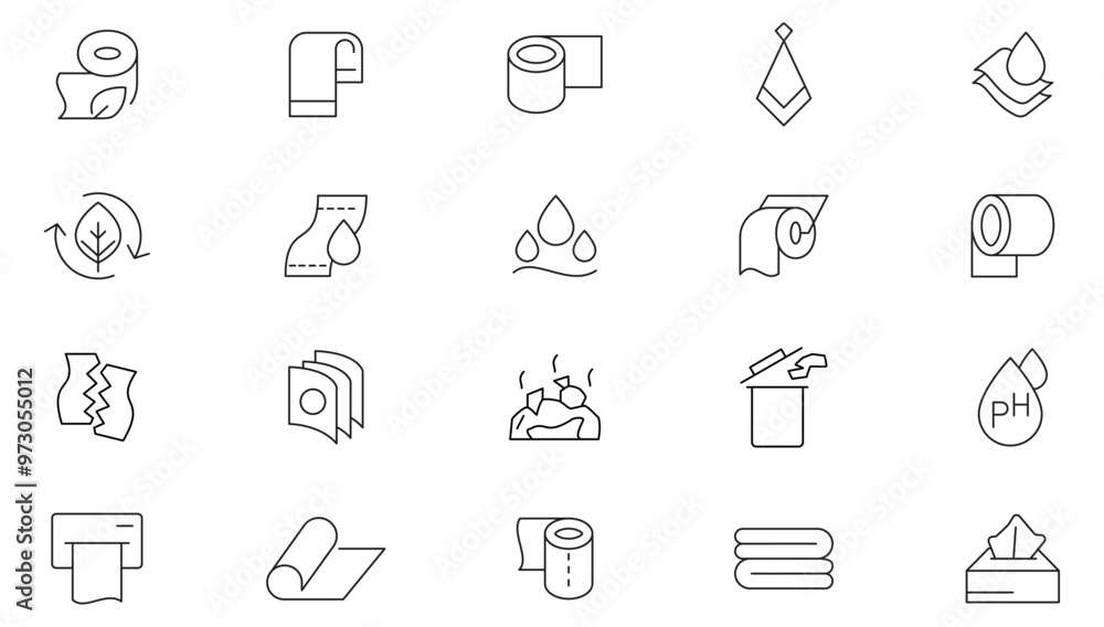 Fototapeta premium Toilet paper line icon set. Tree layered napkin, Wet Towel, Sanitary Dispenser, Toilet Paper, bathroom line icon set. UI thin line icon pack.
