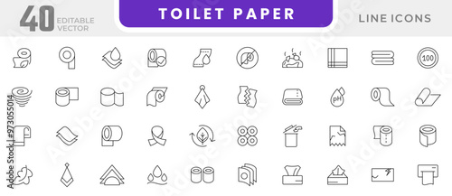 Toilet paper line icon set.  Tree layered napkin, Wet Towel, Sanitary Dispenser, Toilet Paper, bathroom line icon set. UI thin line icon pack.