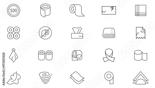 Toilet paper line icon set.  Tree layered napkin, Wet Towel, Sanitary Dispenser, Toilet Paper, bathroom line icon set. UI thin line icon pack