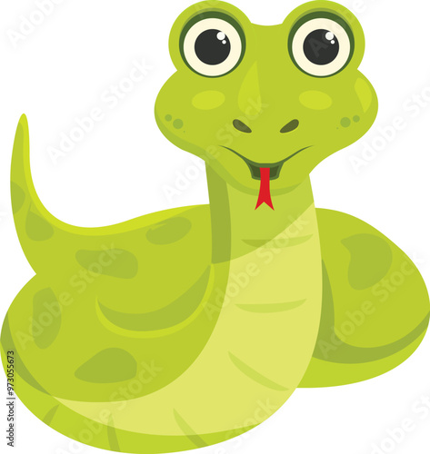 Cartoon illustration of a cute green snake sticking out its tongue