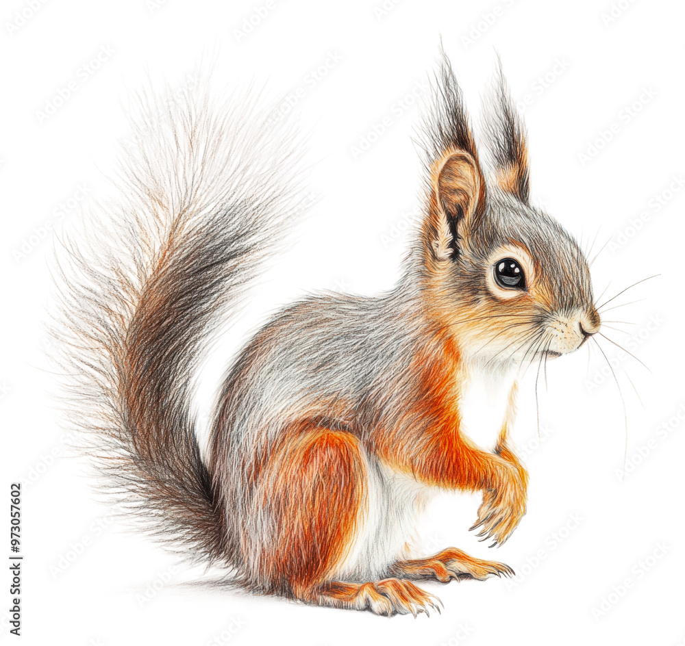 PNG Detailed illustration of a red squirrel in profile PNG Detailed illustration of a red squirrel in profile