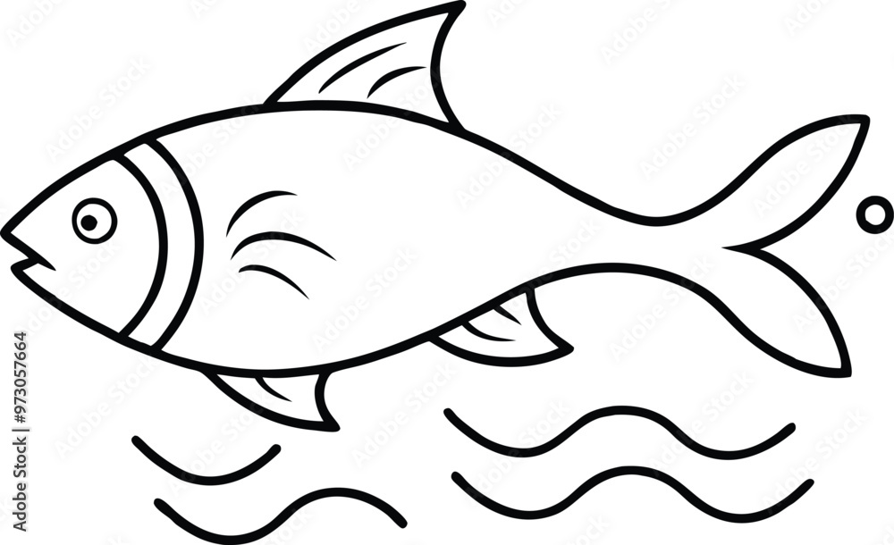 Obraz premium Underwater Adventure Fish Swimming in Water Coloring Page for Children 