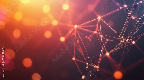 A futuristic abstract background with interconnected glowing lines and nodes in a digital network pattern.