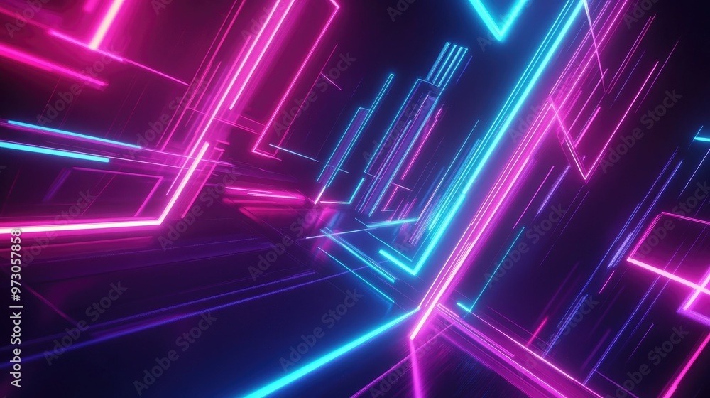 A futuristic abstract background with neon lines and geometric shapes, glowing against a dark background. A futuristic abstract background with neon lines and geometric shapes, glowing against a dark background.