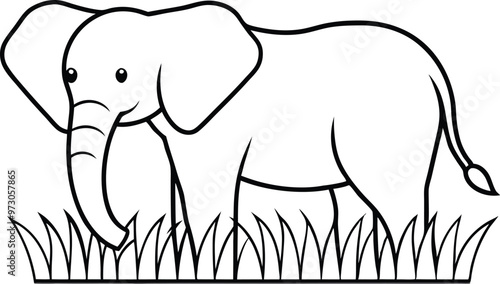 Joyful Elephant in the Grassland Cute Coloring Pages for Children 