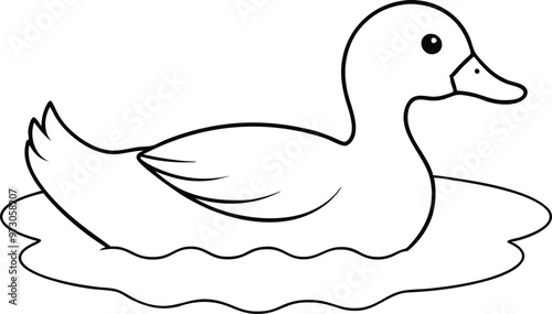 Duck paddling in a peaceful pond vector design for children's coloring adventure 