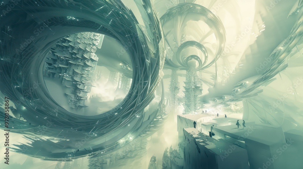 Futuristic Cityscape with Spiraling Structures Futuristic Cityscape with Spiraling Structures