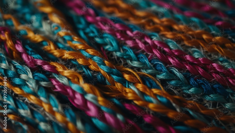 Close-up of multicolored woven fabric with frayed edge Close-up of multicolored woven fabric with frayed edge