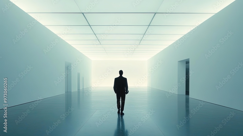 Fototapeta premium Businessman walking in empty modern office space