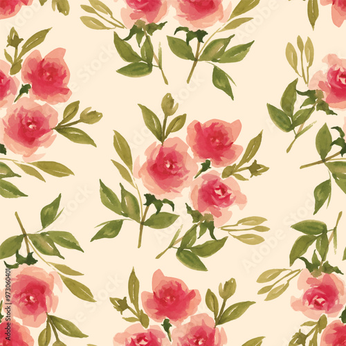 Watercolor Rose Flower Seamless Pattern