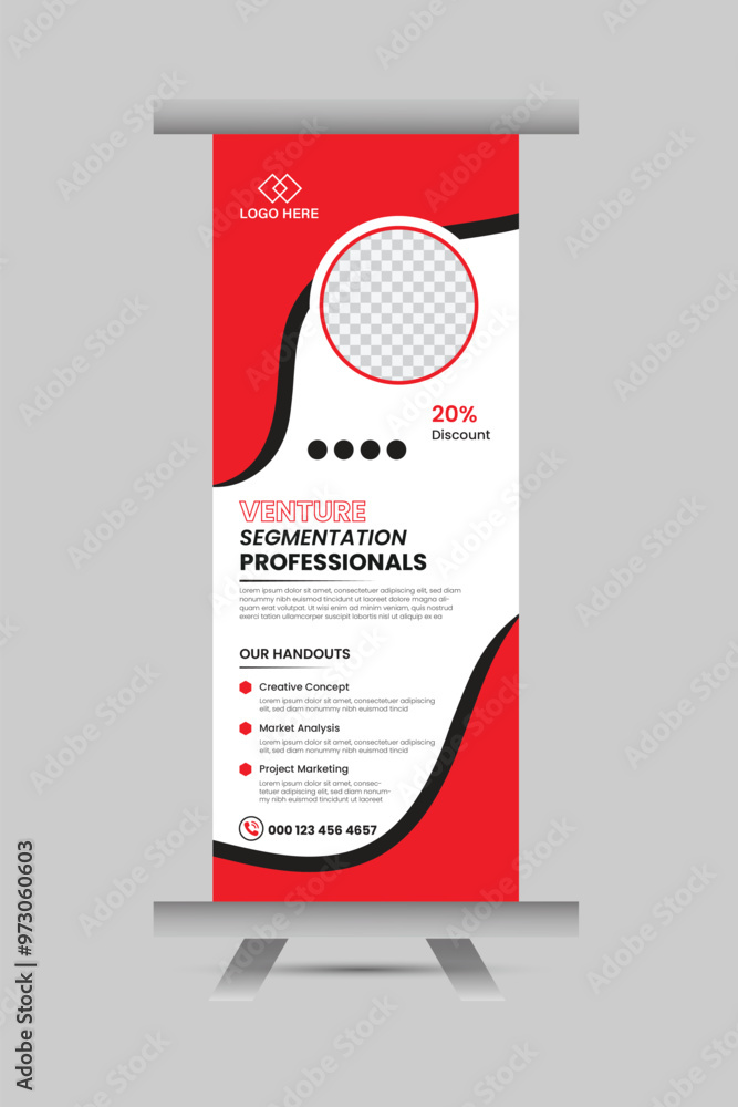 Modern business roll-up banner design, creative roll-up banner, unique business roll-up banner template design.