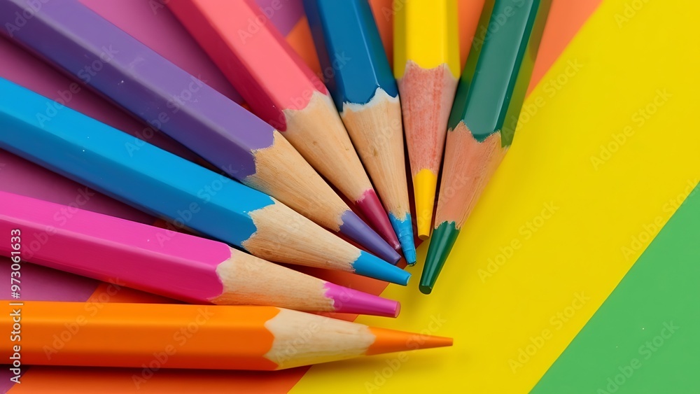 Variety of colored pencils arranged in a row, highlighting their bright tips. Perfect for educational materials, art projects, or design applications. Variety of colored pencils arranged in a row, highlighting their bright tips. Perfect for educational materials, art projects, or design applications.