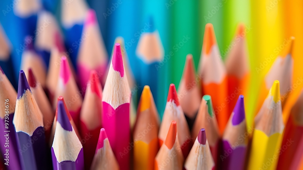 Variety of colored pencils arranged in a row, highlighting their bright tips. Perfect for educational materials, art projects, or design applications. Variety of colored pencils arranged in a row, highlighting their bright tips. Perfect for educational materials, art projects, or design applications.