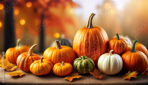 closeup of scary Halloween pumpkins