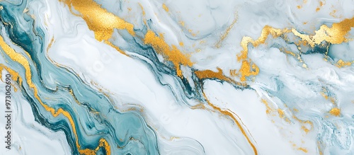 Wallpaper Mural Abstract blue and gold liquid art with flowing swirls and glitter. Torontodigital.ca