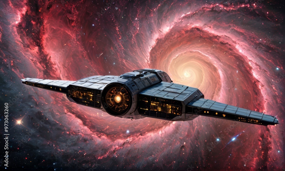 Futuristic Spaceship Entering Cosmic Vortex Futuristic Spaceship Entering Cosmic Vortex