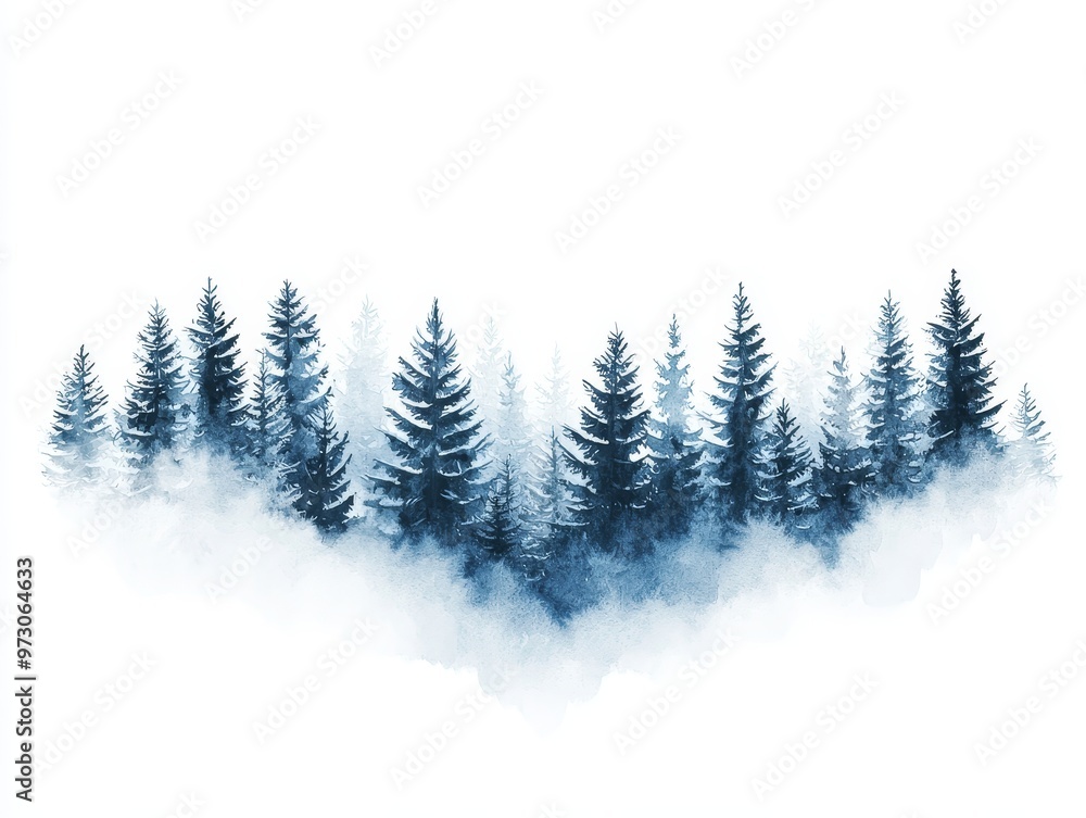 Capture an aerial view of a serene snow-covered forest in vivid watercolors Capture an aerial view of a serene snow-covered forest in vivid watercolors