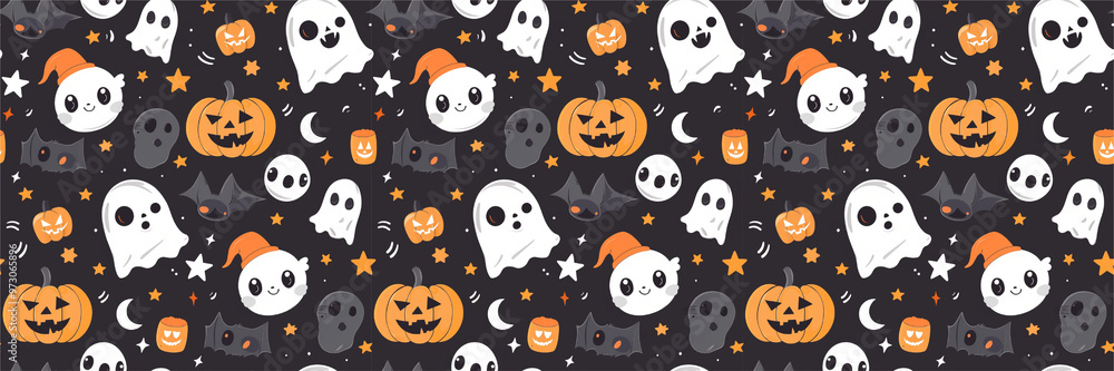 Spooky Halloween Seamless Pattern with Cute Festive Elements and Gothic Theme illustration Spooky Halloween Seamless Pattern with Cute Festive Elements and Gothic Theme illustration