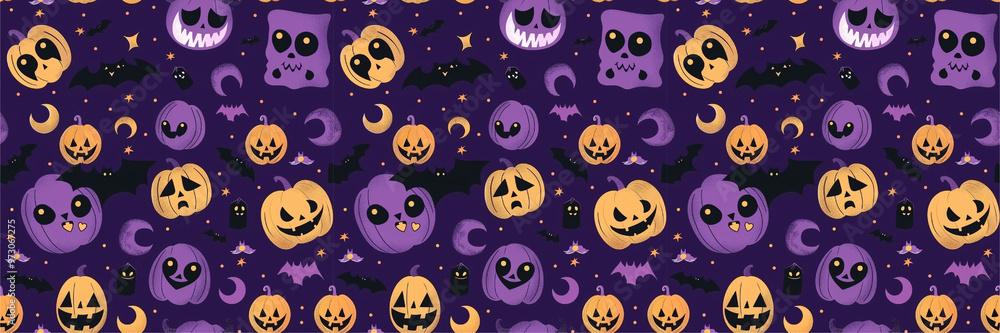 Spooky Halloween Seamless Pattern with Cute Festive Elements and Gothic Theme illustration Spooky Halloween Seamless Pattern with Cute Festive Elements and Gothic Theme illustration