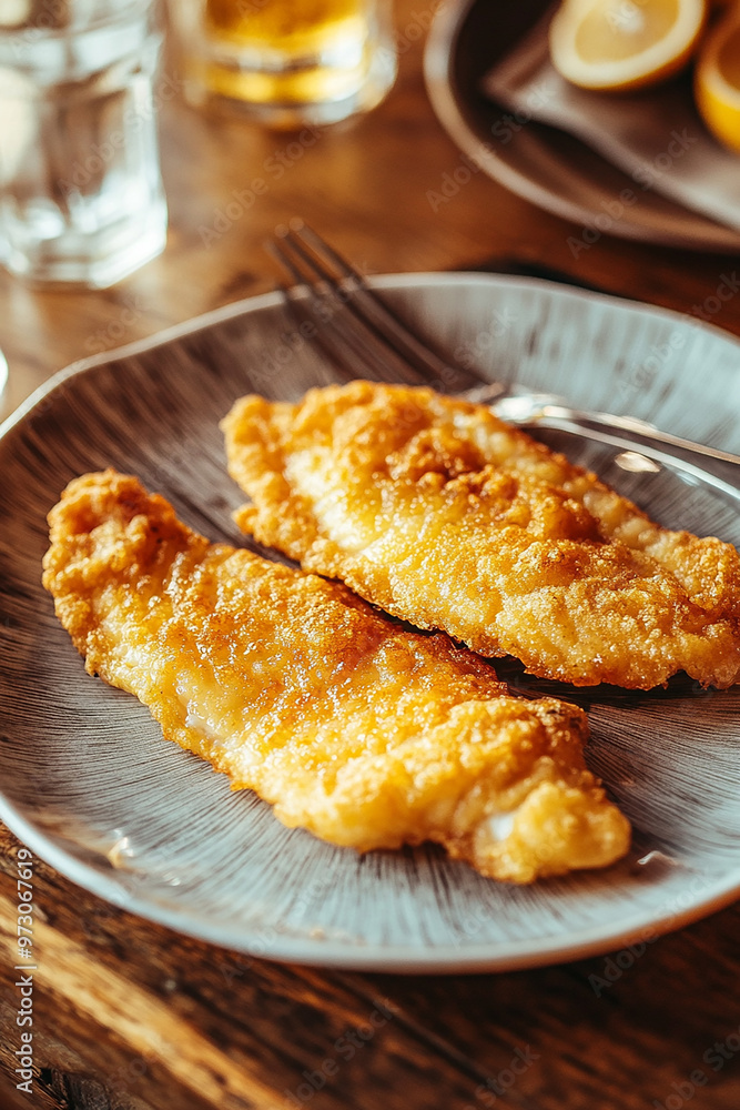 tasty fried fish on a plate with some green Coriander and lemon generated by AI tasty fried fish on a plate with some green Coriander and lemon generated by AI
