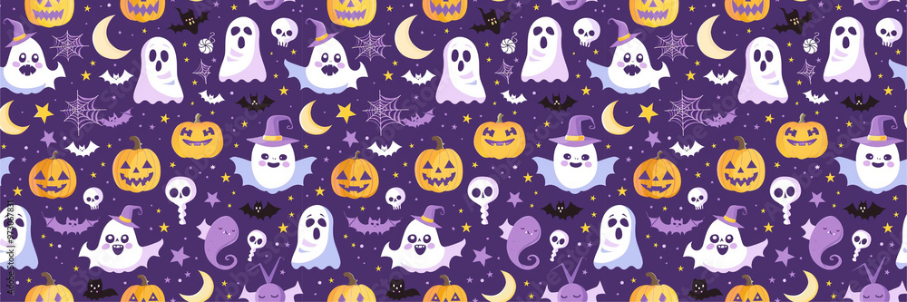Spooky Halloween Seamless Pattern with Cute Festive Elements and Gothic Theme illustration Spooky Halloween Seamless Pattern with Cute Festive Elements and Gothic Theme illustration