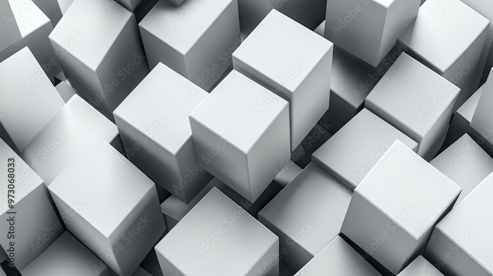 Abstract background with a 3D effect, featuring cubes and geometric shapes in shades of gray and white. Abstract background with a 3D effect, featuring cubes and geometric shapes in shades of gray and white.