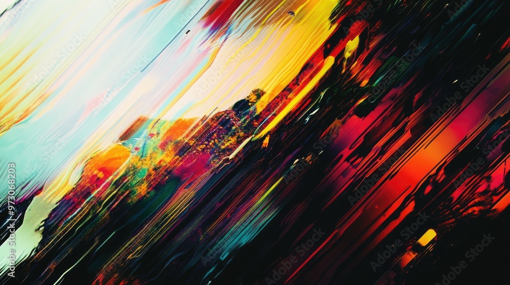Abstract background with a glitch effect, featuring distorted lines and colors reminiscent of a digital error. Abstract background with a glitch effect, featuring distorted lines and colors reminiscent of a digital error.