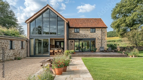 A contemporary barn conversion transforms a historic agricultural building into a stylish
