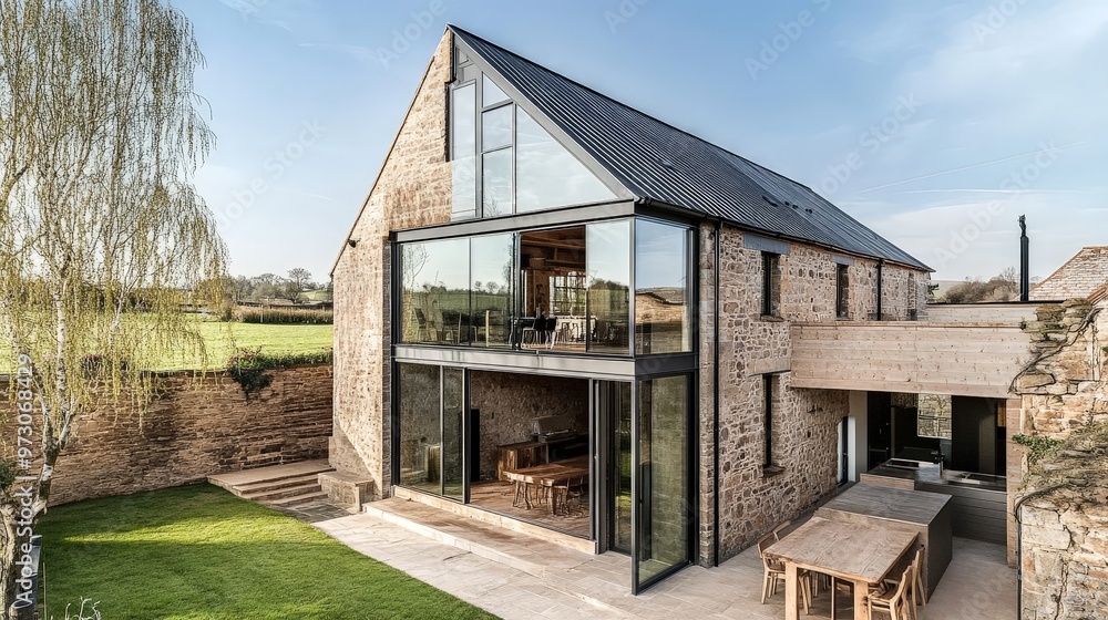 A contemporary barn conversion transforms a historic agricultural building into a stylish A contemporary barn conversion transforms a historic agricultural building into a stylish