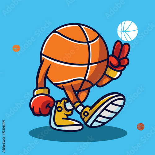 Kawai basketball character vector illustration