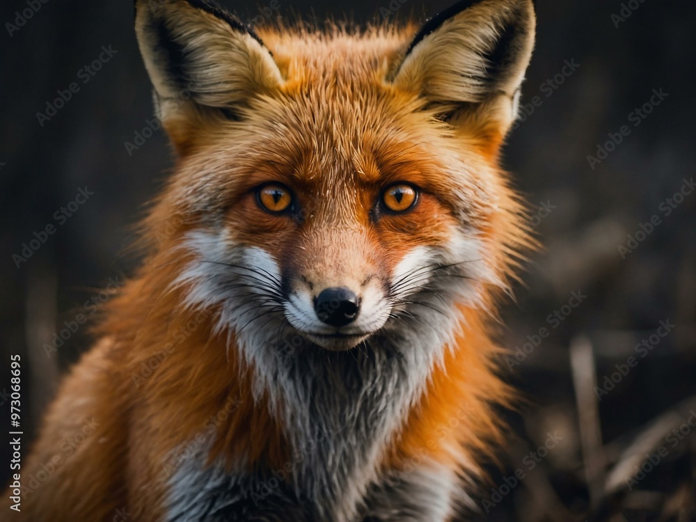 Fox with sharp orange eyes. Fox with sharp orange eyes.