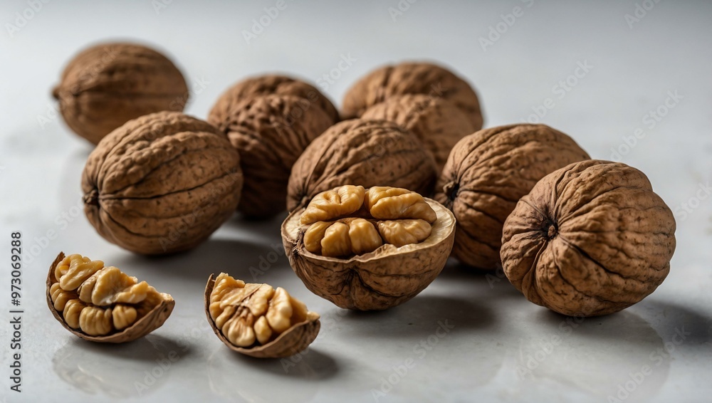 Fresh walnuts close-up on a white background. Fresh walnuts close-up on a white background.