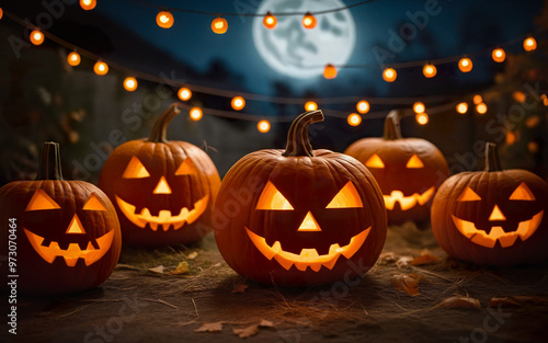 Wallpaper Mural glowing halloween pumpkins on blurred background, halloween holiday Torontodigital.ca