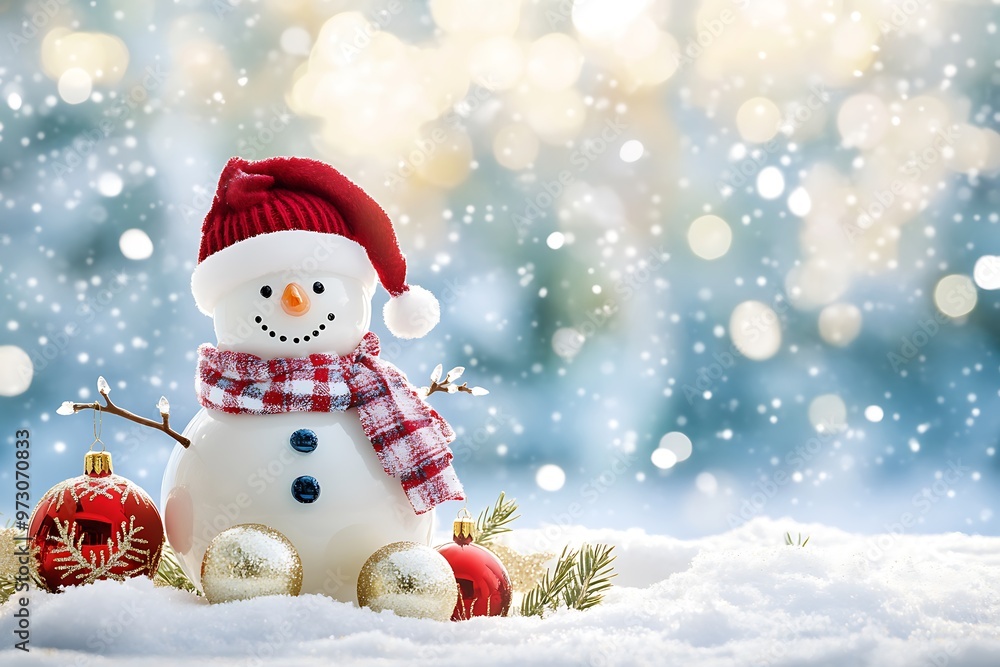 A Christmas snowman set against a snowy white backdrop,Winter background with Christmas toys in snow, snowflakes, with beautiful light and bokeh on blue sky in evening, Joyful Snowman Winter Wonder,
A Christmas snowman set against a snowy white backdrop,Winter background with Christmas toys in snow, snowflakes, with beautiful light and bokeh on blue sky in evening, Joyful Snowman Winter Wonder,