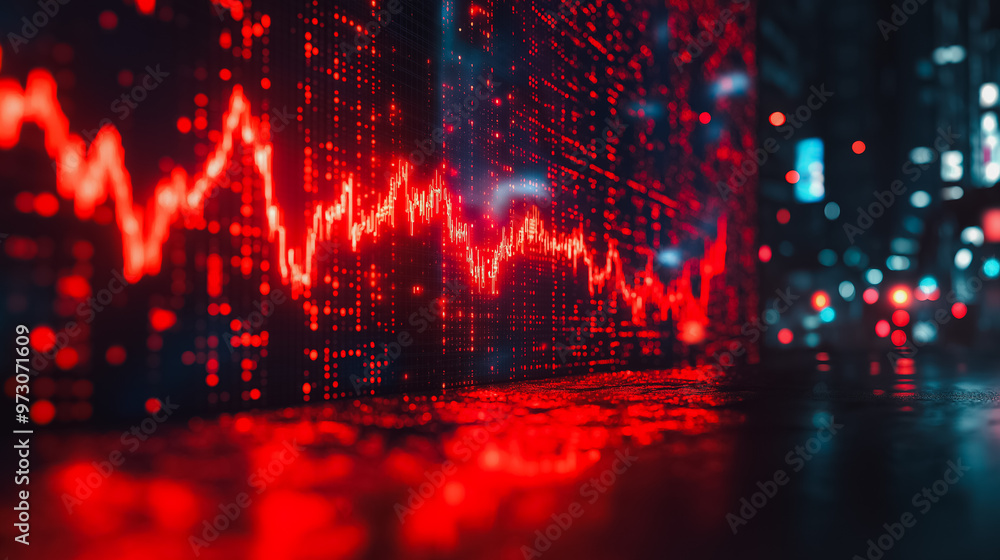 A red and black graph with a red line that is going down A red and black graph with a red line that is going down