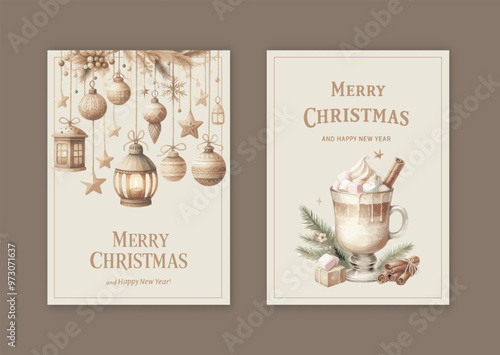 Merry Christmas and Happy New Year watercolor poster. Cozy and Warm feeling for the Holidays.