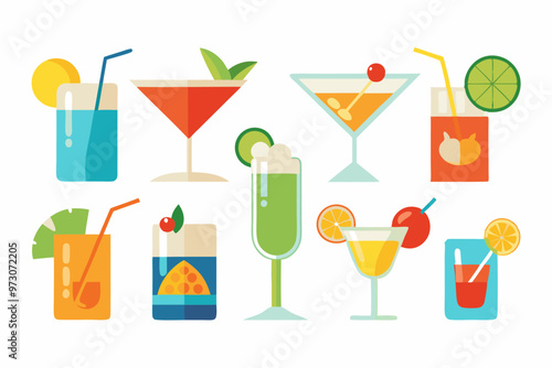 cocktail  vector  icons set on a white background, a set of cocktails