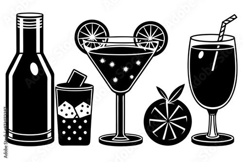 cocktail  vector  icons set on a white background, a set of cocktails