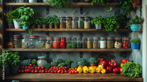 background of kitchen counter with fruits and vegetables 