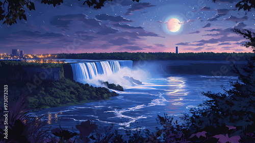 A night at niagara falls. Niagara Falls. Illustration